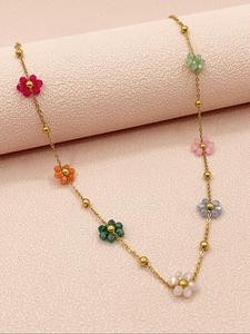 boho style flower decor necklace, clavicle chain necklace, girlfriend gifts jewelry, casual all-match fashion accessories for women & girl, minimalist cute jewelry gift for women and girls, valentine's day, gift