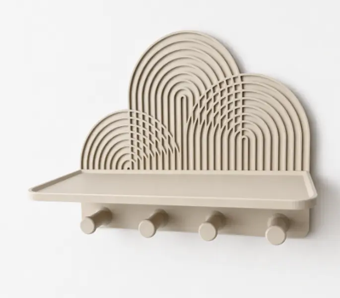 Boho Cloud Arch Wall Shelf with Key Hooks – 3D Printed