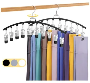 2 Pack Legging Organizer for Closet 360° Swivel, Metal Gym Clothes Organizer w/20 Clips Holds 20 Leggings, Hangers Space Saving, Closet Organizers and Storage, Dorm Room Organization Essentials, Black