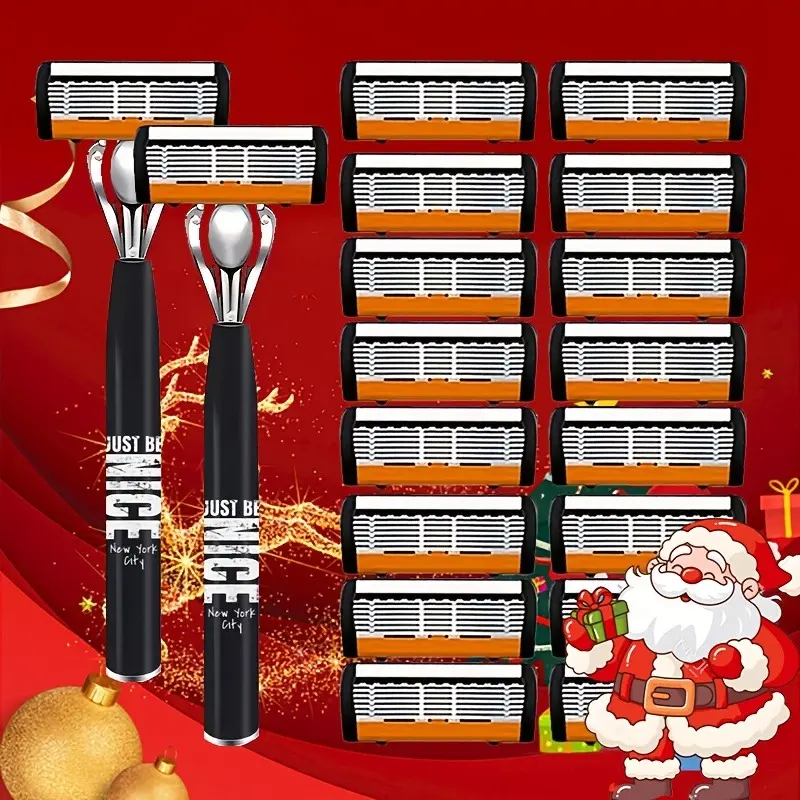 Men's safety razor set, including 1 razor handle + 6/18/36 blades, or 2 handles + 36 blades, with a non-slip metal handle that fits your contours, fully washable – a complete shaving tool set for a Christmas gift