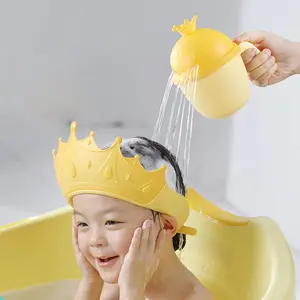 3pc Baby Bath Set, Waterproof Hair Cap with Ear Protection, Tpe Infant Shampoo Hat, Kids Shower Brush, Essential Baby Grooming Tools