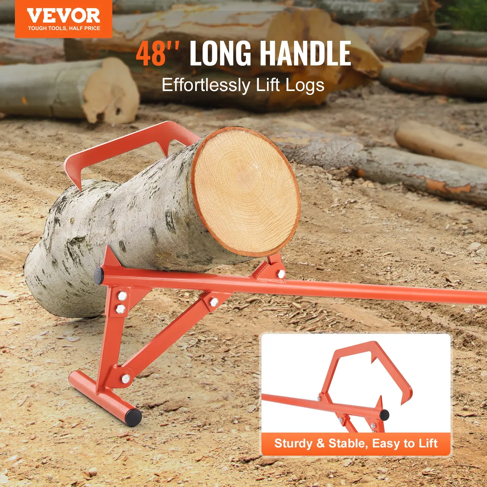 【DealsForYouDays】VEVOR Heavy Duty Timberjack Log Lifter Rolling Stand Trolley, 46.5 in Handles, Adjustable Iron Hook, 25" Max Dia Log Compatibility, Durable Construction, Comfortable Secure Hold, Outdoor Wood Handling, Assembly Required, Rolling Stand Tro