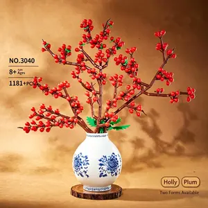 Two-In-One Plum Blossom Bonsai Building Blocks Set, 1181pcs, DIY Eternal Flower Decor, Creative Home Ornament, Adult & Teen Puzzle Toy, Unique Gift