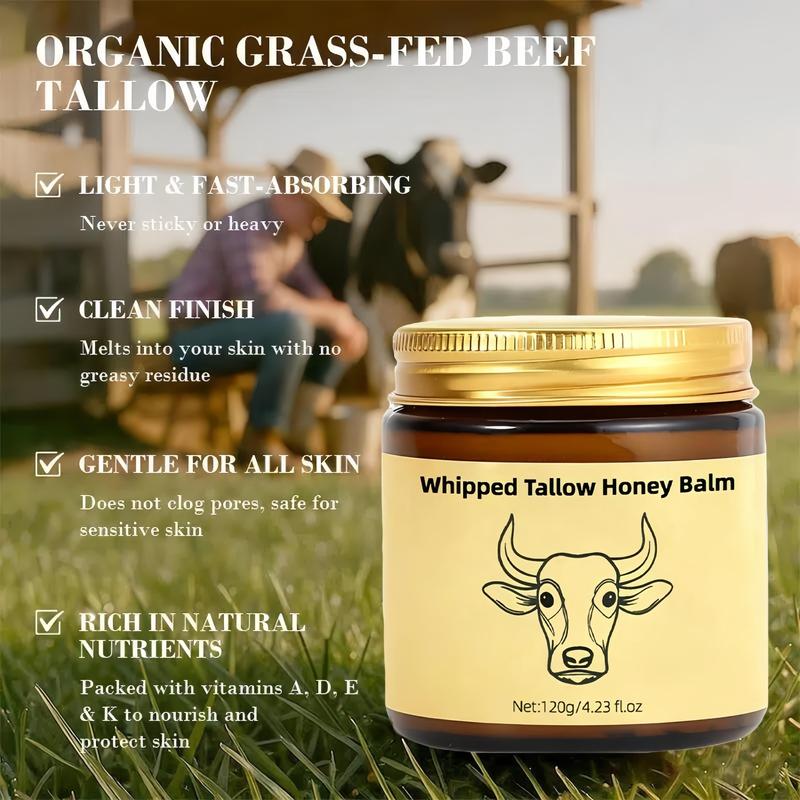 Lopeie Whipped Grass-Fed Beef Tallow Honey Balm - 4 Oz,Moisturizing Cream for Soft, Smooth Skin - Handmade All-Natural Moisturizer - Lavender