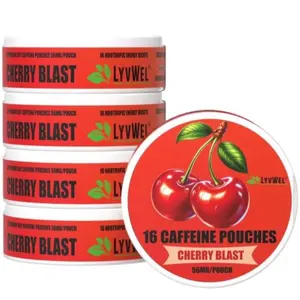 Cherry Blast Caffeine Pouches - 5 Jars (80 Pouches) Energy Drink with Caffeine for Immunity Support Beverage Flavor