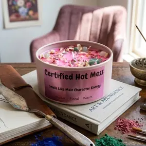 Certified Hot Mess Self Love Crystal Manifestation Candle, Green Aventurine, Rose Quartz, Peridot