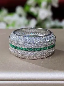 1 PC Fashion Statement Multi Ring Five Row Ring Green Cubic Zirconia For Women Wedding Engagement Party Valentine's Day Gift