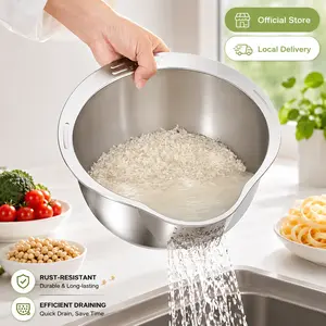 Side Outlet Stainless Steel Drain Colander Basket, for Household Food Washing & Filtering, Practical Kitchen Cookware, Sturdy Portable Multipurpose Basket with Convenient Side Water Drain Design