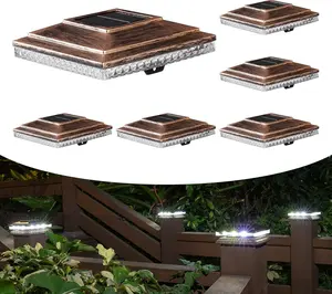 Solar  Cap Lights,Outdoor Deck Fence  Lights,  20Lumens Two Light Modes Warm White/Bright White Suitable for 4x4 5x5 Wooden Posts,4x4 Viny Posts (Brushed Copper, 6pk)