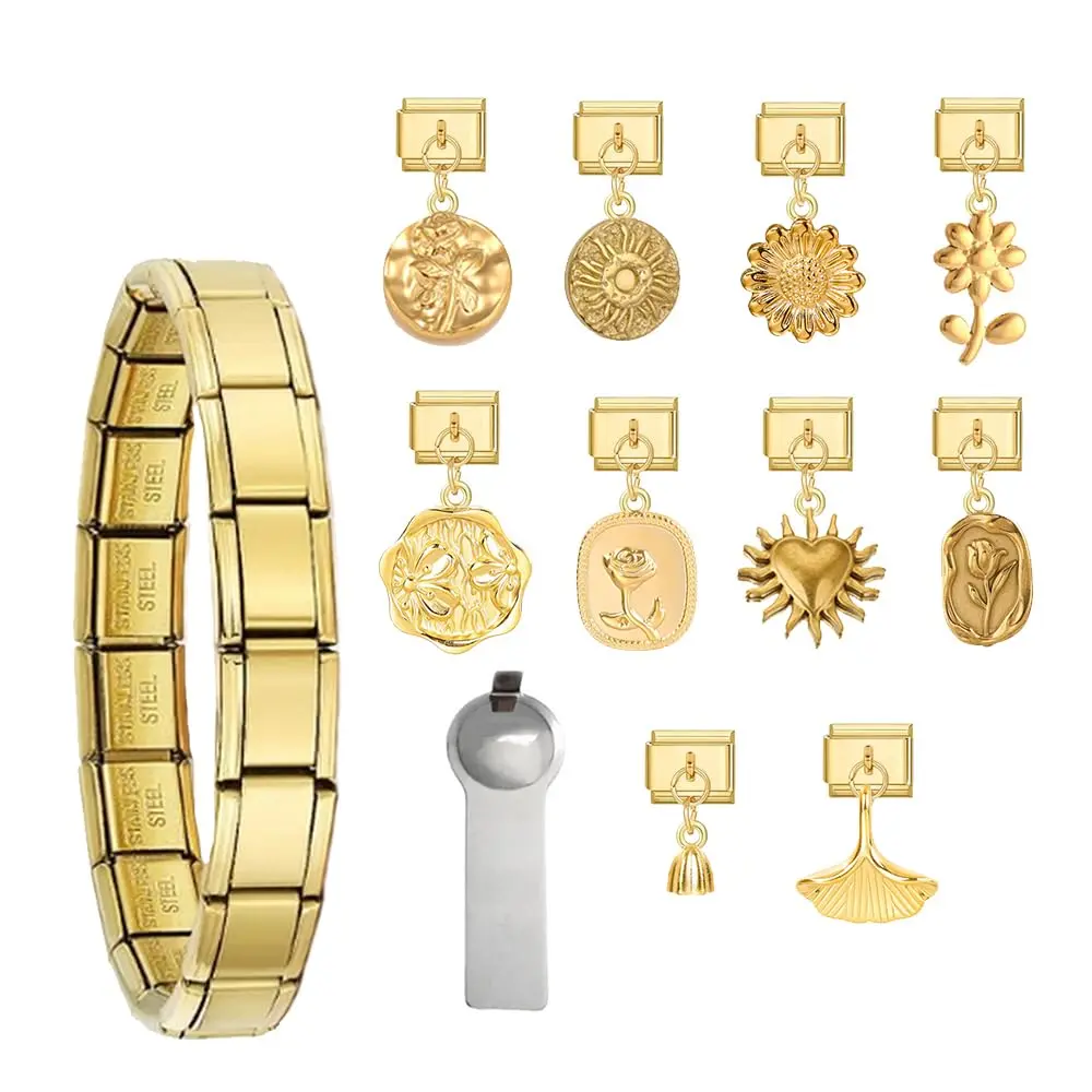Italian Charm Bracelet Set For Women Diy Handmade With Starter Brascelet  Assorted Charms And Opening Tools 9mm Modular Links