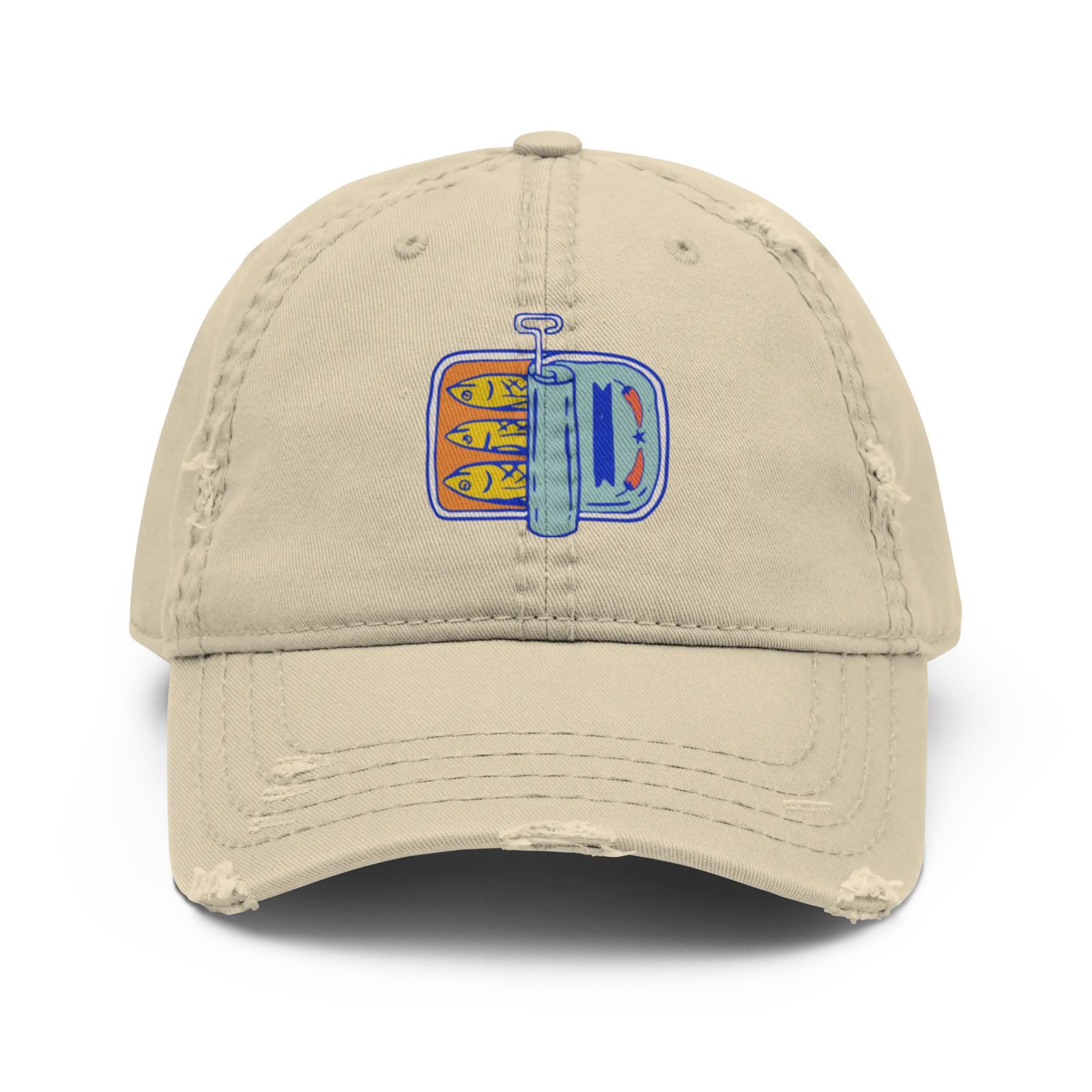 Unisex Distressed Dad Hat - Sardine Can Design, Neutral Tone Nostalgic Blank 1-Size Casual Fashion Accessory Hat, Blank Hats, One-Size Hats