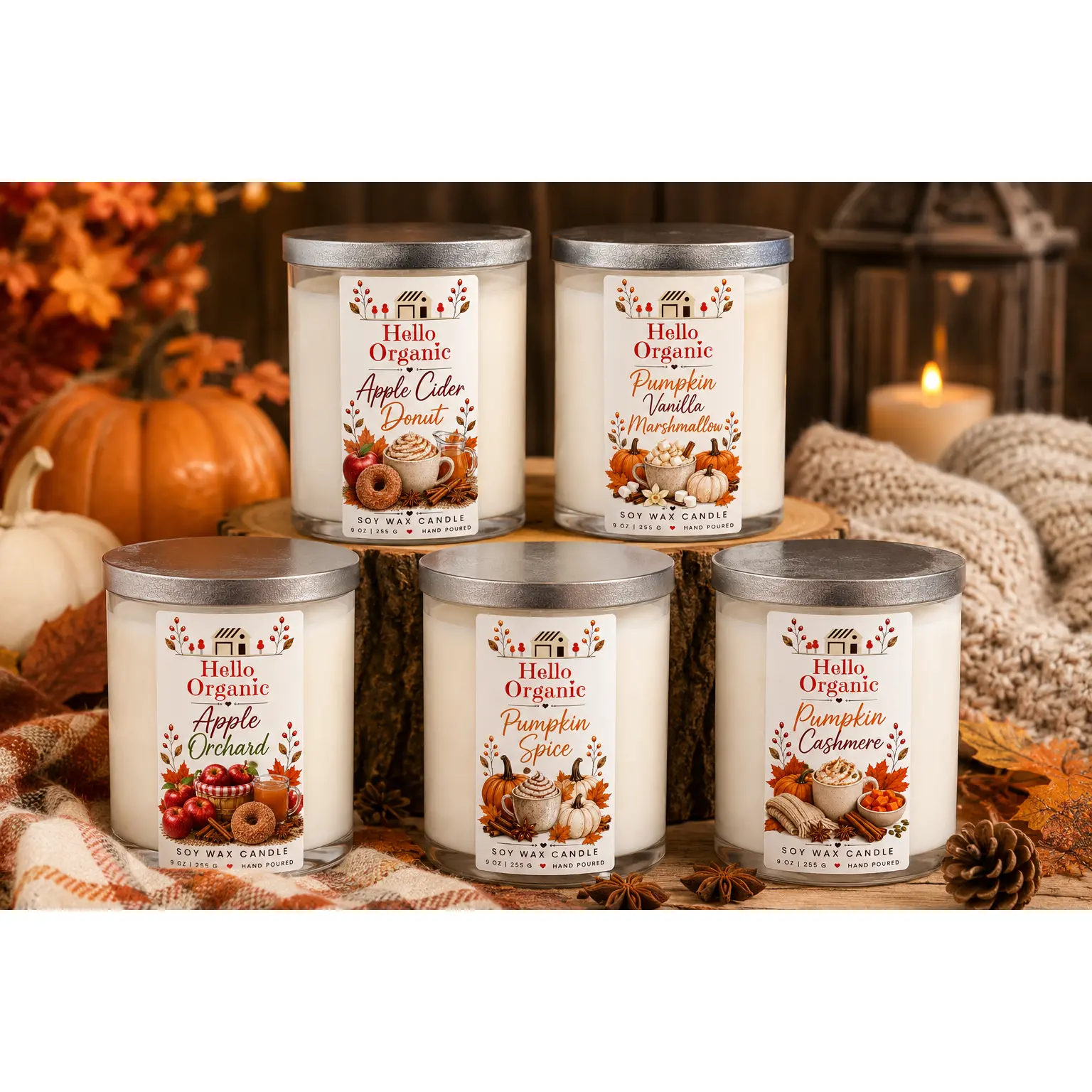 Hello Organic COOSE SCENT Fall Scented Hand-Poured Non-Toxic Soy Wax Candle - 9 oz