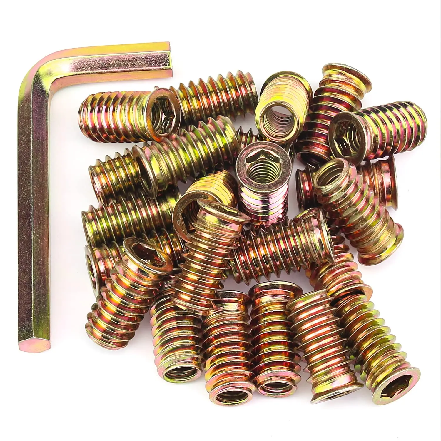 5/16-18 Threaded Inserts, Wood Inserts, Steel Threaded Inserts for Wood Furniture Screw,  25 Pieces 5/16"-18 x 25mm Threaded Inserts with Hex Wrench for Wood Furniture