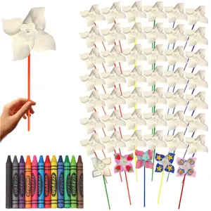 24 piece summer DIY windmill handmade set, equipped with 12 crayons, suitable for school activities, carnival games, classroom activities, camping trips, gift bags