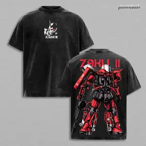 Gundam Mobile Suit Zaku II MS-065 - Gundam Anime Double Side T-Shirt, Unisex Mineral Anime Manga Washed Heavy Cotton T-shirt, Gift For Anime Fan, Anime Lover