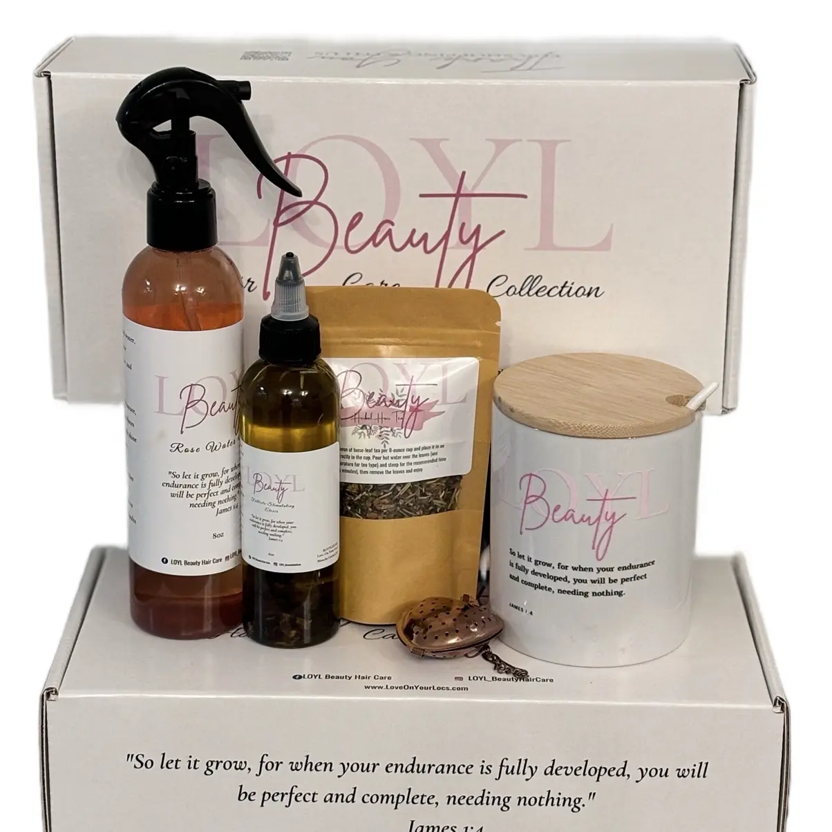 LOYL Beauty Loc Love Box Haircare with Rose Water Mist, Follicle Stimulating Elixir, and Herbal Hair Tea - Comfort