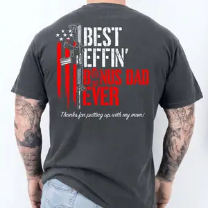 Best Effin' Bonus Dad Ever Shirt, Retro USA Flag with Guns Graphic For Men, Father's Day, Gift Dad,  Double Sided Tee Shirt, Unisex Casual Graphic T-Shirts