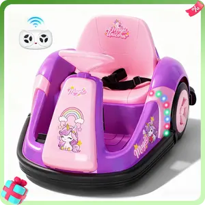 PHI VILLA Toddler Bumper Car with Big Wheels, 2-3.5 Mph, 3 Speed Mode, Ride On Toys for Toddlers with DIY Stickers, 12v Electric Bumper Cars for Kids with Bluetooth, 3-Color LED Light