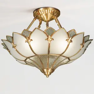 18.9" Copper Lotus Semi-Flush Ceiling Light | 3-Color Changing 4-Light Fixture