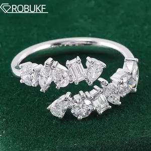 2.6cttw Full Moissanite Engagement Ring for Women Pear Marquise Emerald Round Cut Lab Diamond Wedding Band S925 Silver Jewelry