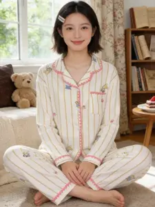 Women's Long Sleeve Sleepwear Set, Comfortable Cotton-Like Fabric, Suitable for All Seasons, Casual Home Wear, Stylish Design