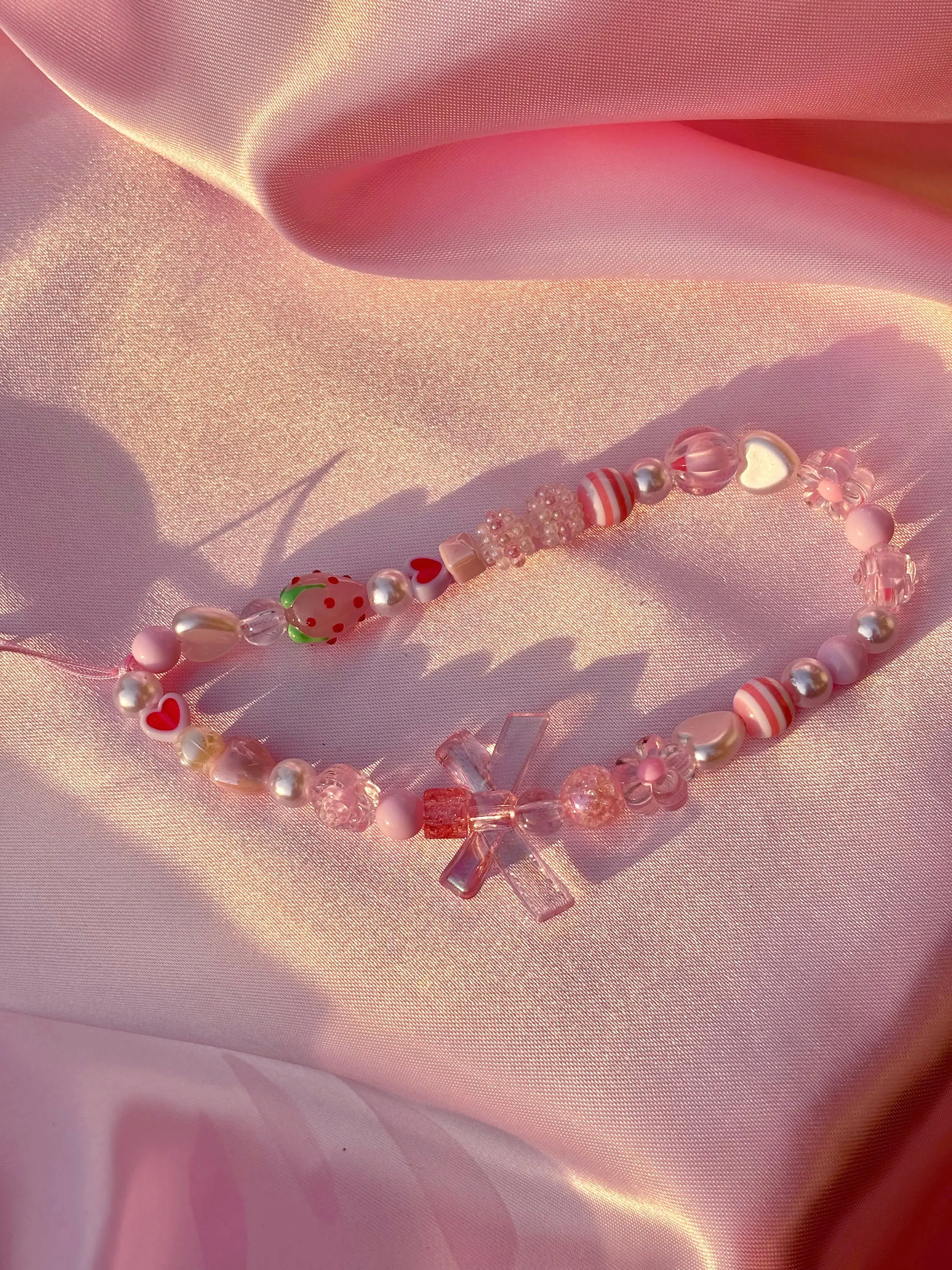 Strawberry Fields Forever Phone Charm,New strawberry accessories, mobile phone lanyard, beaded bracelet, phone case pendant, pink jewelry accessories
