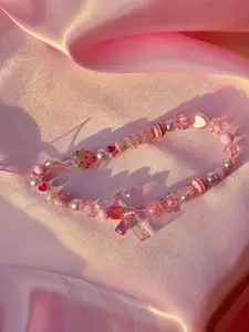 Strawberry Fields Forever Phone Charm,New strawberry accessories, mobile phone lanyard, beaded bracelet, phone case pendant, pink jewelry accessories