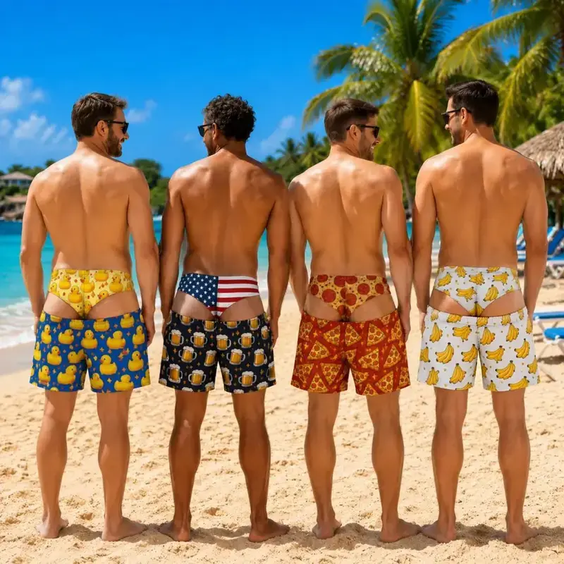 Men's Beach Swim Trunks - Quick-Dry, Printed, Casual Fashion Style with Pockets & Drawstring - Men's Clothing, Swimsuits for Sports & Outdoor Use