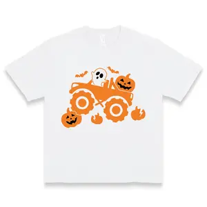 Halloween Shirt Cute Pumpkin Tractor Print Fall Toddler Top Soft Cotton Comfort  Autumn Outfit