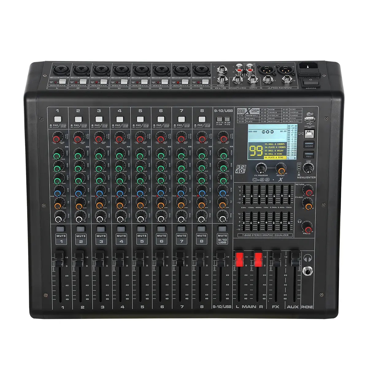 10-Channel Professional Audio Mixer, 99 DSP Effects, USB Audio Interface, 7-Band Graphic EQ, +48V Phantom Power, 3-Band Channel EQ, for Live Streaming, Podcast, DJ, Studio Recording & Stage Performance Compact Ktv