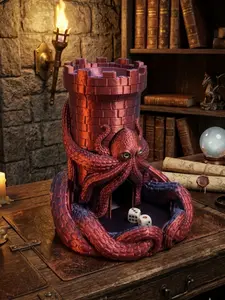 Kraken’s Keep Dice Tower with Smooth-Roll Chute Hand-Placed Marble Eyes 3D Printed TTRPG Accessory Iridescent Finish 168x168x180mm