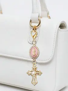 Christian cross pendant keychain, inlaid with diamond cross charm - cross keychain, bag charm, cross pendant, wallet and backpack decorative accessory, earphone bag accessory, luggage and car keychain