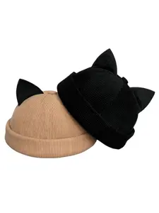 Unisex Panda Ear Thickened Dome Beanie Hat, Adjustable Loose-Fit Streetwear Hip Hop Casual Outfits Cap for All Seasons, Fall Winter Fashion Accessory