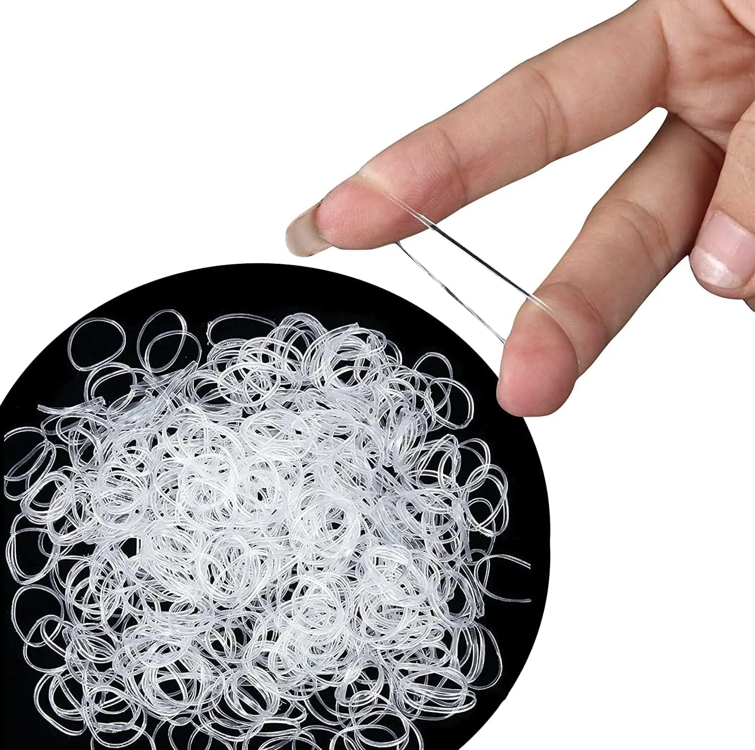 100x Clear Hair Elastics, Clear Rubber Bands For Hair Ties For Thin Hair, Mini, Plastic