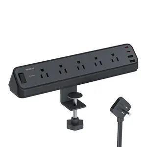 TESSAN 9 in 1 Desk Clamp Power Strip with 20W Fast Charging 1250W Max, No Drilling, Ergonomic Angle, 4 USB Ports, Flat Plug, for Home Office Dorm Room
