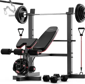 HARISON 660lbs 6 in 1 Weight Bench Set with Leg Extension and Preacher Curl, Bench Press Set and Squat Barbell Rack with Safety Bar Catches, Adjustable Workout Bench for Home Gym Strength Training Gym Reaper Max Bench (TKHR-G30813)