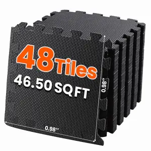 36/48pcs Interlocking Gym Floor Mats | 12"x12" Durable EVA Foam Tiles, Puzzle Exercise Mats for Home Gym, Fitness Equipment & Garage Use, Grey, Includes Peg Strips