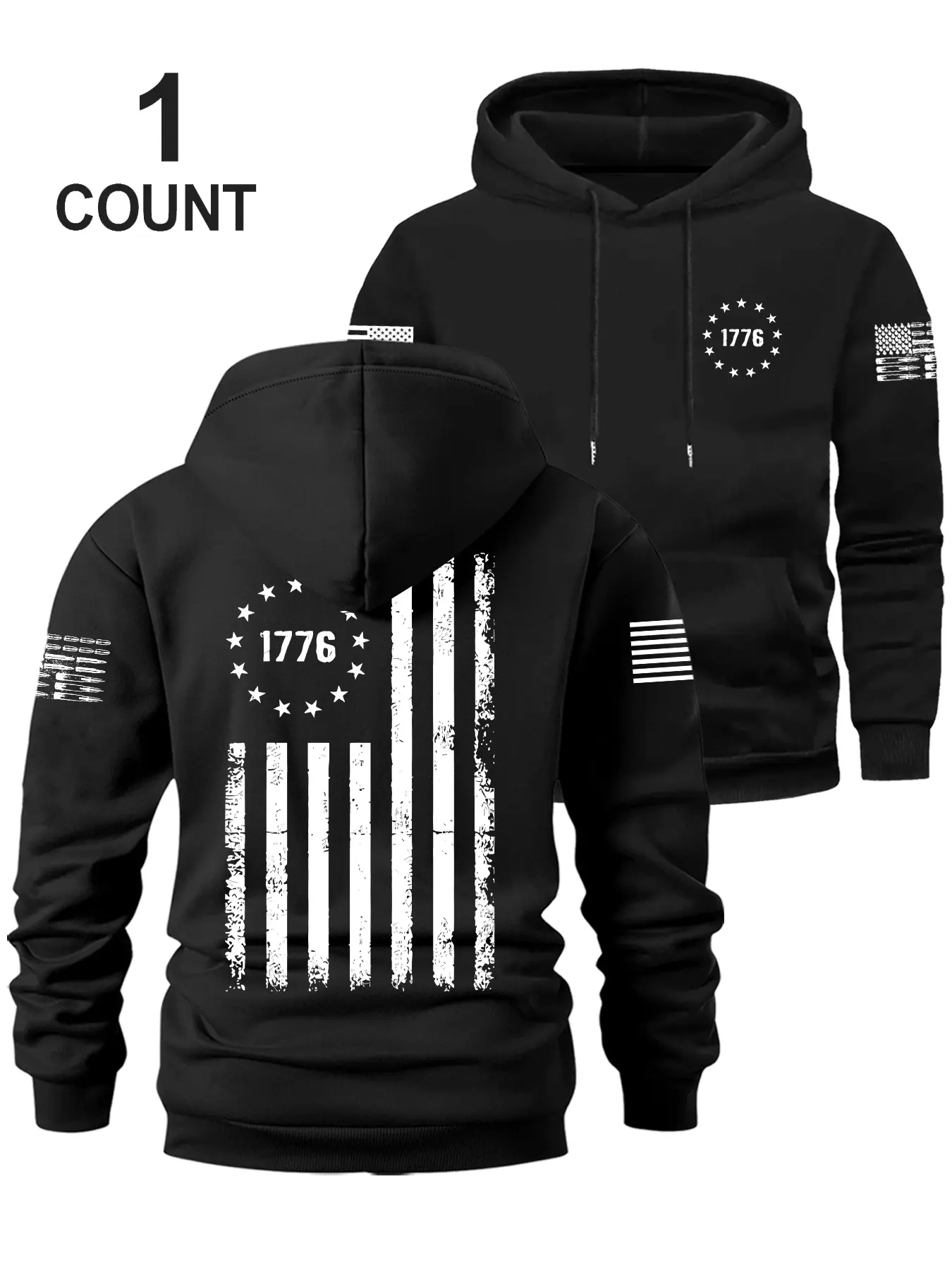 Men's Fall Winter Perfect Hoodie, Fashion Casual Clothing, Comfortable Loose Soft Fabric, Trendy Flag Pattern Design, Ideal Gift