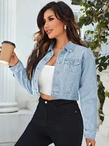 Zeagoo Women's Button Down Long Sleeve Cropped Denim Jean Jacket with Pockets jacket Halloween Casual Fashion