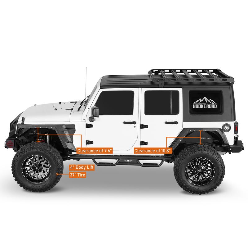 Hooke Road Front Fender Flares w/ Turn Signal Lights for 2007-2018 Jeep Wrangler JK