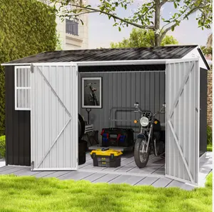 DWVO Large Metal Outdoor Storage Shed with Window, Lockable Tool Sheds DWVO Large Metal Outdoor Storage Shed with Window, Lockable Tool Sheds