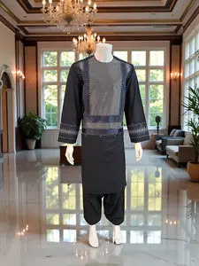 Men’s Navy Parahan Tunban with Premium Embroidery Large