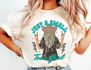 Cowgirl Aesthetic Just a Small Town Girl Graphic T-Shirt, Western Country Girl Tee, Vintage Cowgirl Rock Style Shirt for Rodeo Concerts