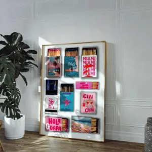Vintage Matchbox Print Coastal Cowgirl Print Trendy Matches Poster Retro Matchbook Wall Art Preppy Pink Beach Unframe Essential Posters (No Frame)