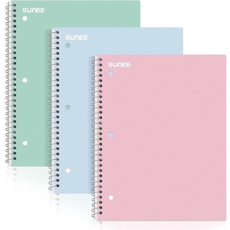 Spiral Notebooks, 3, 1Subject, College Ruled Paper, x 101/2", 70 Sheets per Notebook, Assorted Pastel Colors Spiral Notebooks for School