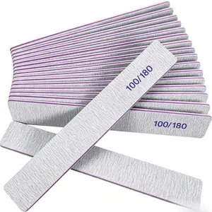 Gray Double Sided Emery Nail Files 12 Count 100/180 Grit, Reusable Professional Fingernail Filer for Natural and Acrylic Nails, Manicure Limas para unas acrilicas for Salon & Daily DIY Nail Care