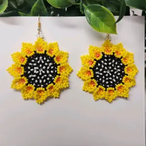Handcrafted Sunflower Beaded Earrings - Unique Boho Jewelry