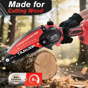 TANLOOK 21V Cordless Mini Chainsaw 6-Inch Compact Handheld Electric Chain Saw with 2 Batteries Security Lock for Efficient Wood Cutting Tree Trimming Pruning Ideal for Homeowners Gardeners DIY Enthusiasts Tool Kit