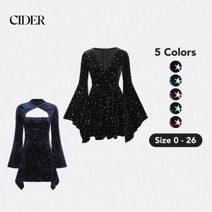 Cider Velvet V-neck Star & Moon Pattern Bell Sleeve Wizard Romper