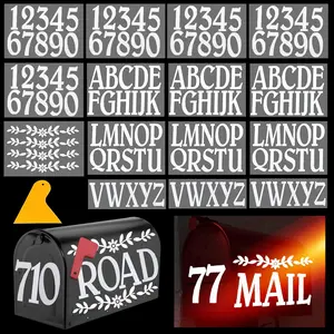 4" 132 count Reflective Mailbox Numbers Letters Stickers for Outside,Self Adhesive Numbers Letters for Mailbox,White  Vinyl Numbers Letters Decal for Address Door House  Trash Bin